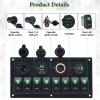 Geloo 8 Gang Marine Rocker Switch Panel, Boat Switch Panel Waterproof, 12V Switch Panel Toggle Switches Panel with LED Circuit Breaker 3.1A USB Charger Voltmeter ON/Off for Car Rvs Vehicles (Green view 3