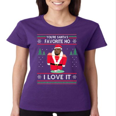 ALLNTRENDS Women's T Shirt You're Santa's Favorite I Love It Ugly (3XL, Purple)
