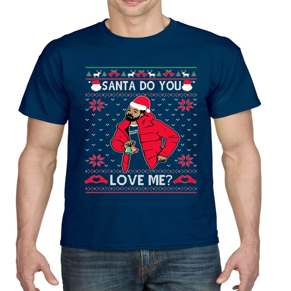 ALLNTRENDS Men's T Shirt Santa Do You Love Me Ugly Christmas Trendy Holiday Top (M, Navy Blue)