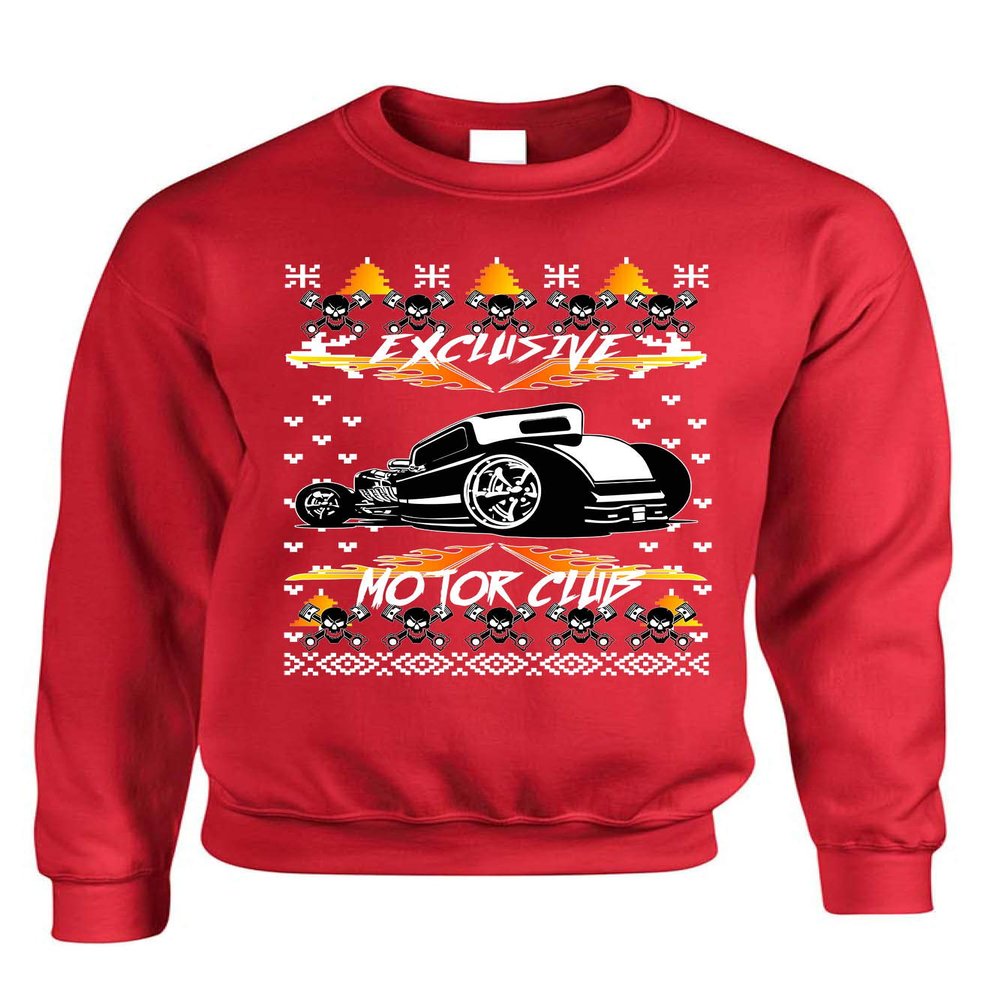 ALLNTRENDS Adult Sweatshirt Hot Rod Motors Ugly Christmas Party Outfit Winter (XL, Red)