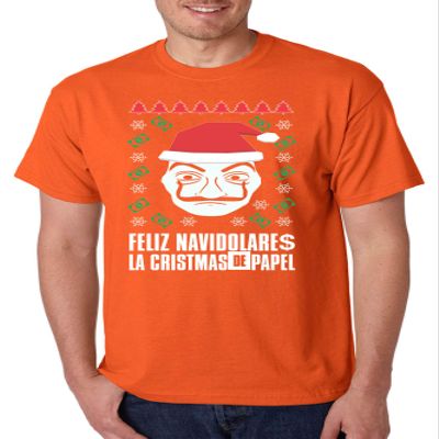 ALLNTRENDS Men's T Shirt Feliz Navidolare La Christmas La Casa Trendy Xmas Gift (3XL, Orange)