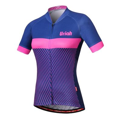 Uriah Women's Bike Jersey Short Sleeve Reflective with Rear Zippered Bag Blue Pink Size 5XL