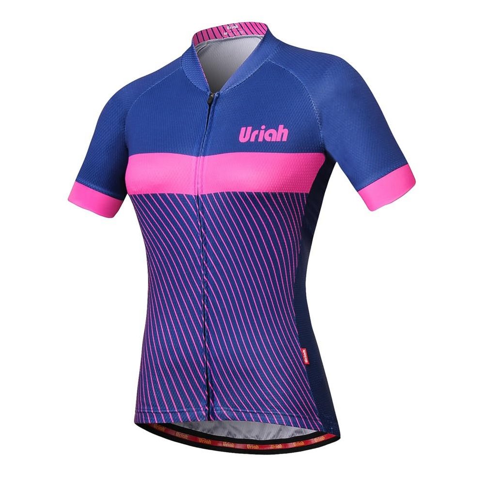Uriah Women's Bike Jersey Short Sleeve Reflective with Rear Zippered Bag Blue Pink Size 5XL