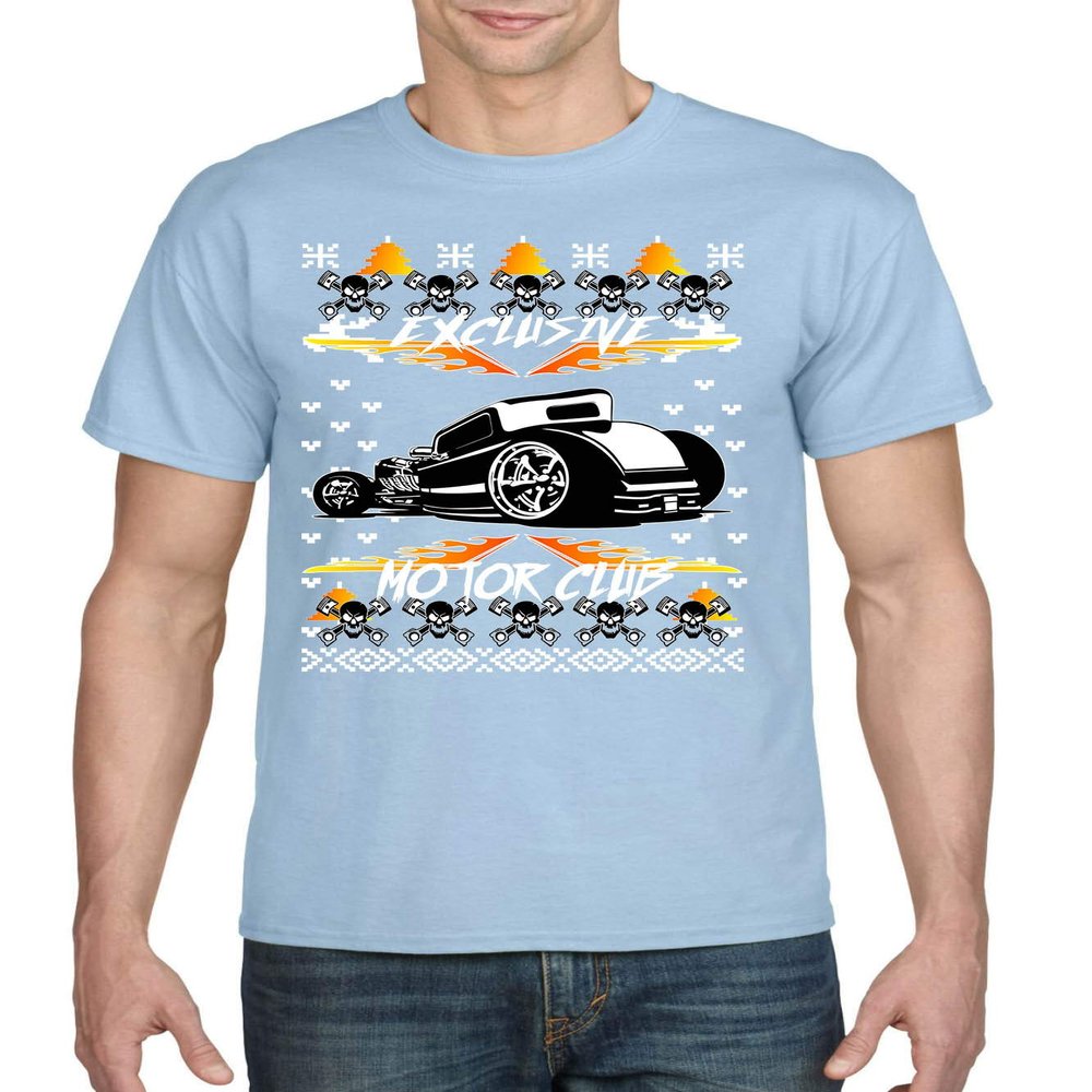ALLNTRENDS Men's T Shirt Hot Rod Motor Ugly Christmas Shirt 2020 Winter Party (S, Light Blue)