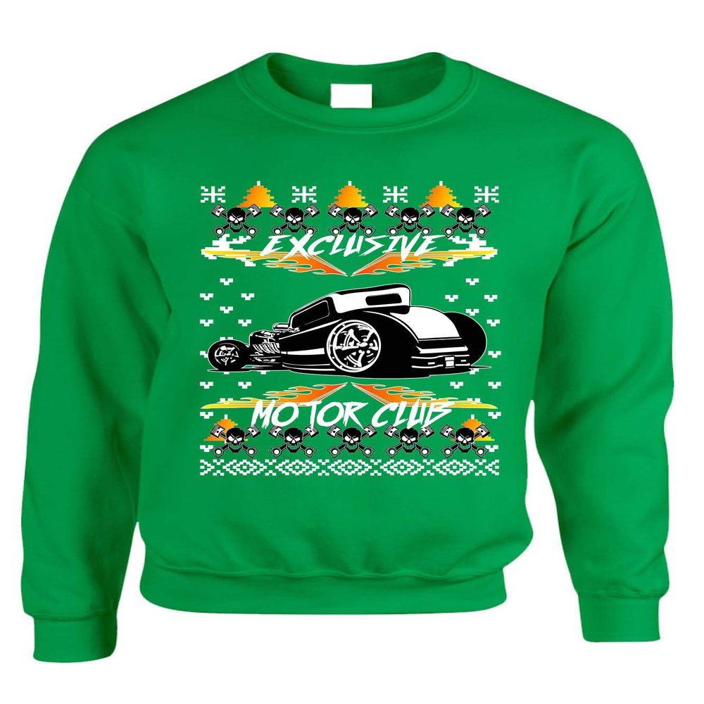 ALLNTRENDS Adult Sweatshirt Hot Rod Motors Ugly Christmas Party Outfit Winter (2XL, Irish Green)
