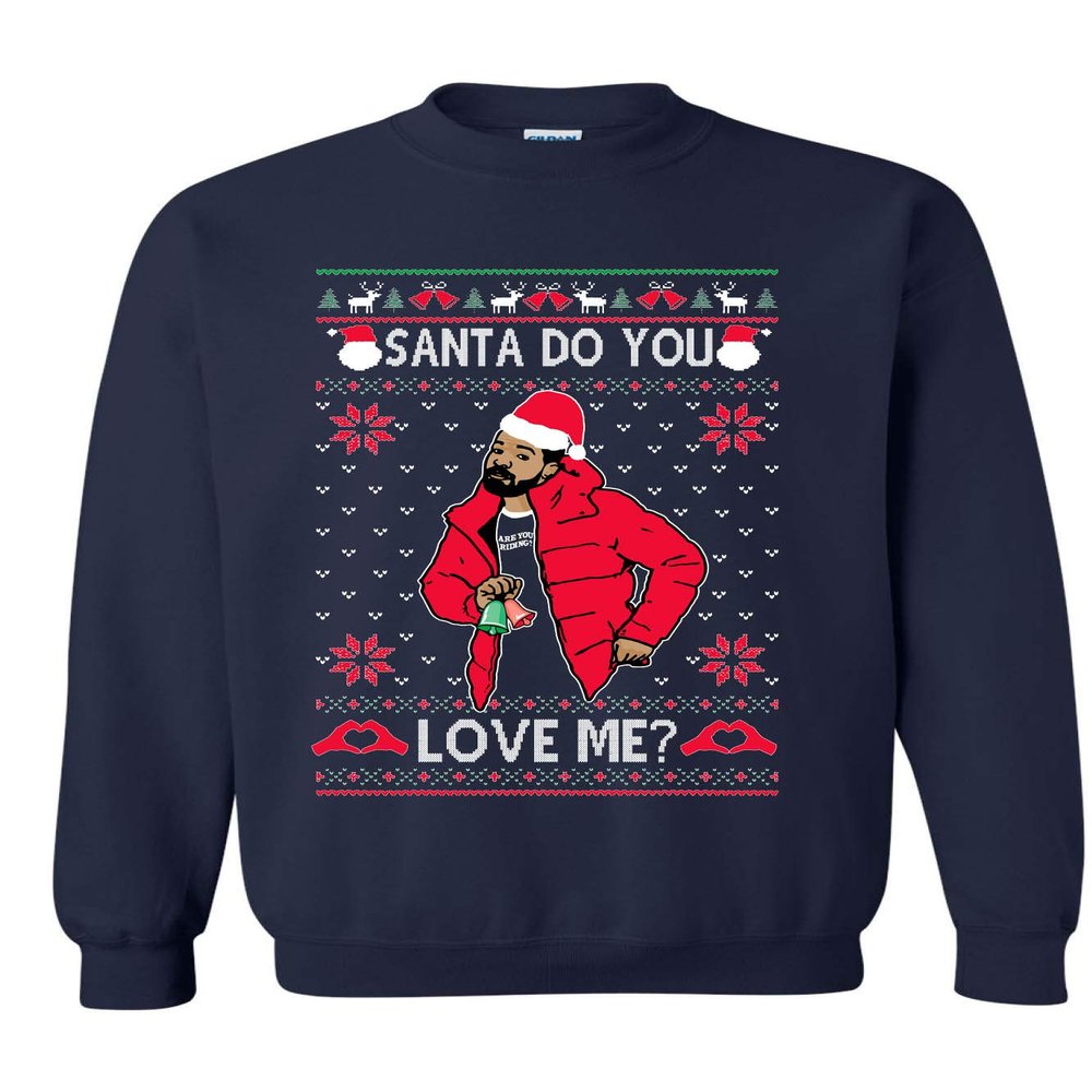 ALLNTRENDS Adult Sweatshirt Santa Do You Love Me Ugly Christmas Trendy Holiday (2XL, Navy Blue)
