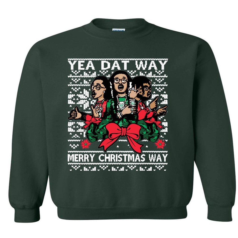 ALLNTRENDS Adult Sweatshirt Yea Dat Way Merry Christmas Ugly Party Trendy Gift (L, Forest Green)
