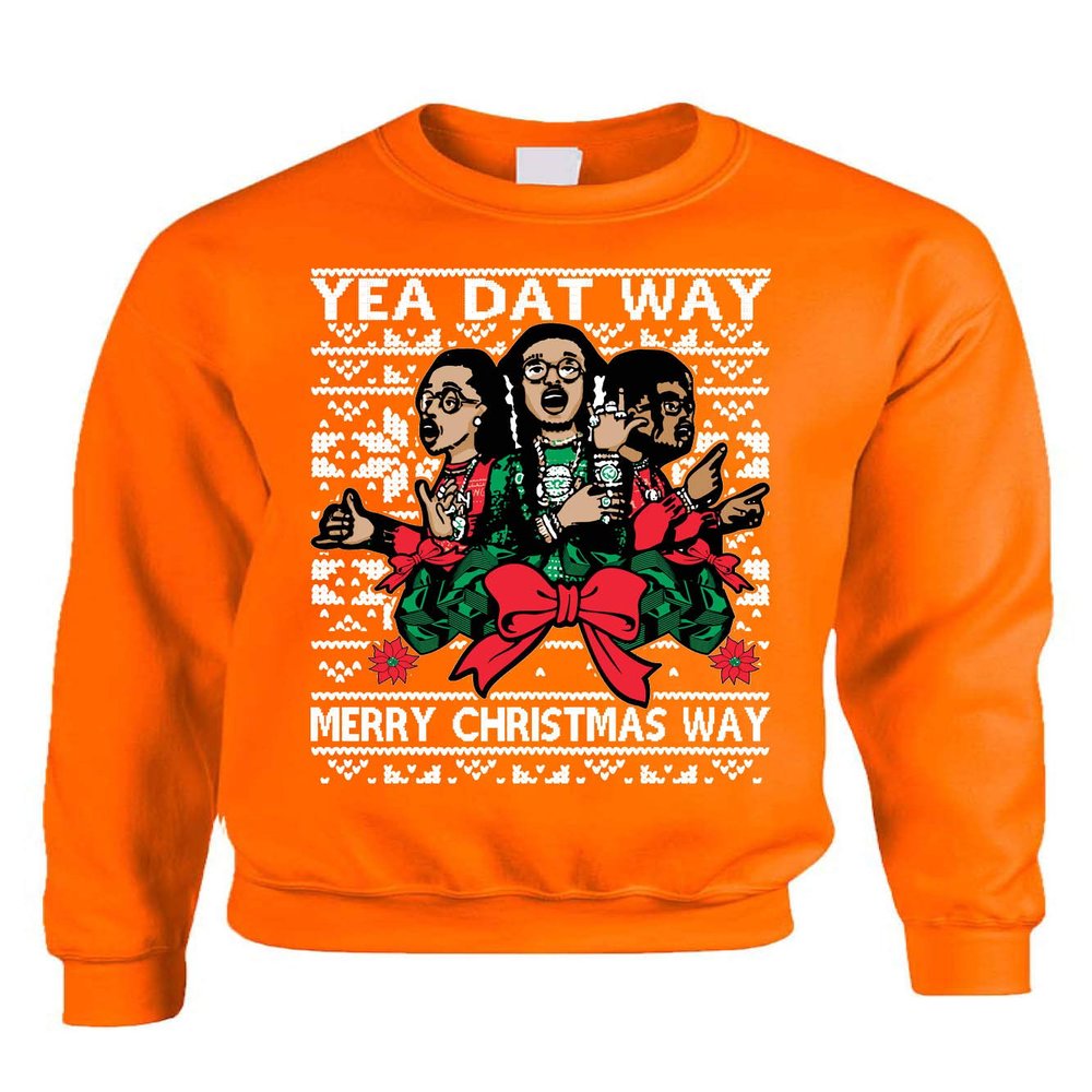 ALLNTRENDS Adult Sweatshirt Yea Dat Way Merry Christmas Ugly Party Trendy Gift (L, Orange)