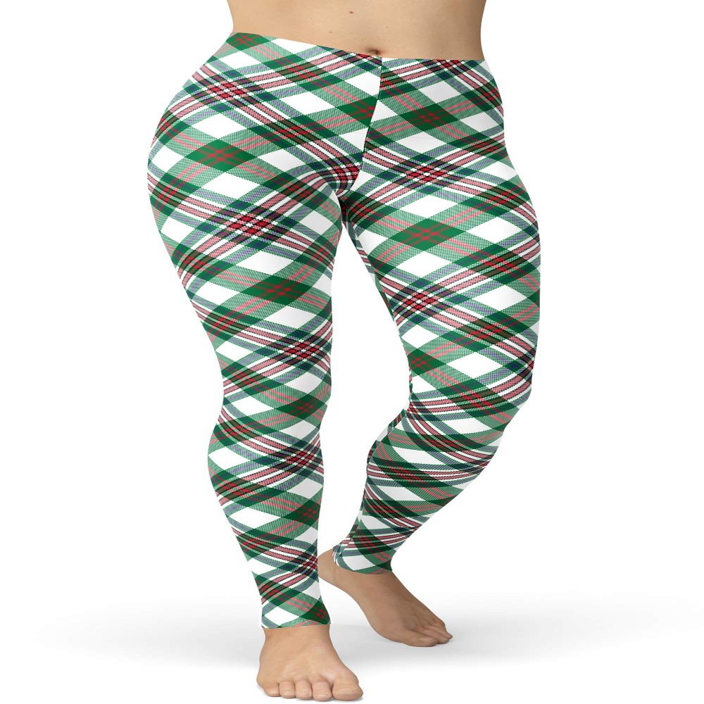 sissycos Women's St. Patrick's Day Checkered Plaid Printed Leggings Buttery Soft Stretchy Pants (Small-Large, Pixel Check)