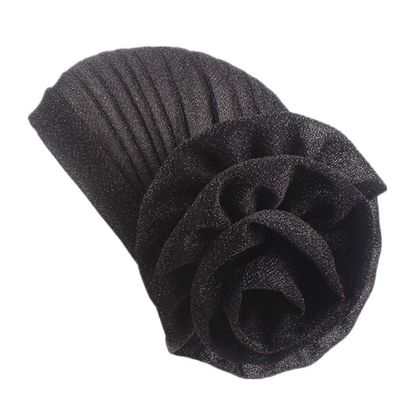 Fxhixiy Women Elastic Glitter Big Flower Turban Beanie Head wrap Hair Loss Chemo Cap Hat (Black)
