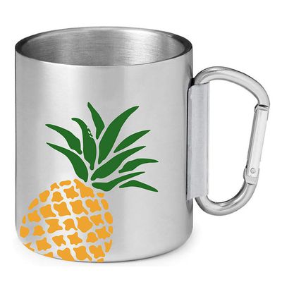 Life's Easy 10oz Stainless Steel Double Wall Insulated Travel Mug w/Carabiner Handle for Coffee, Tea, Cold Drinks, Camping & More (Silver Pineapple)