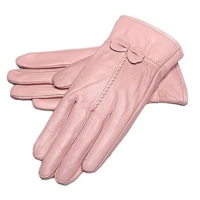 Ealafee Pink Warm Leather Gloves for Cold Weather Driving Mitten Winter Leather Gloves