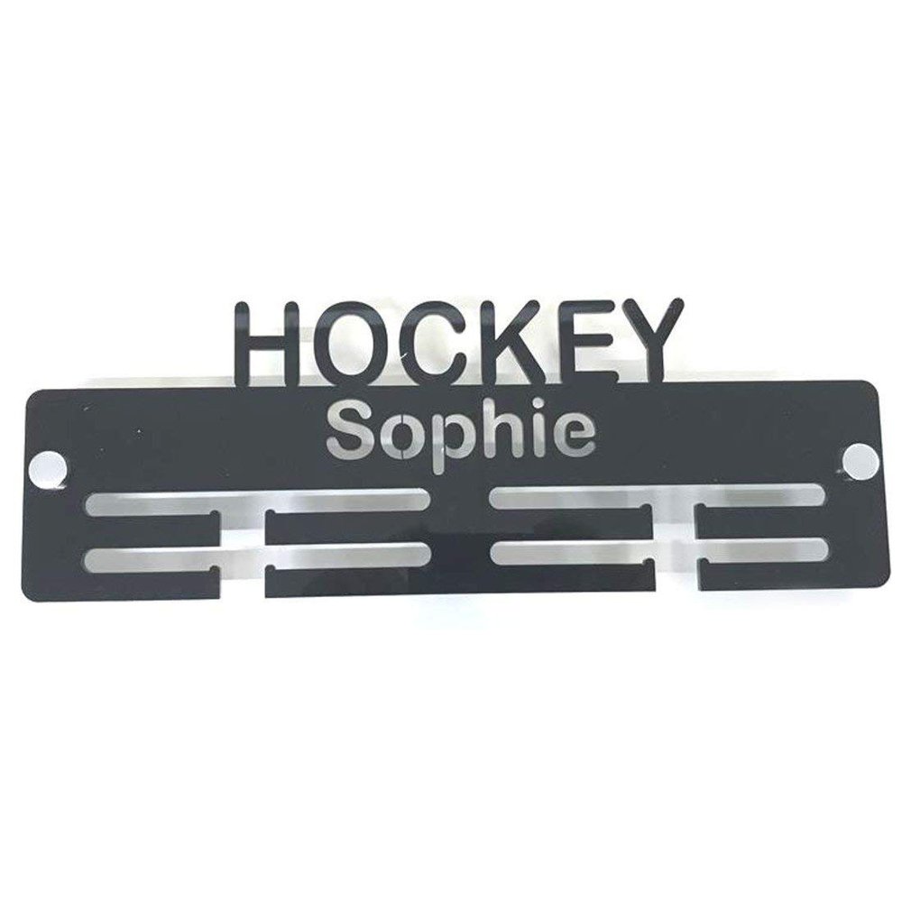 Super Cool Creation Personalised"Hockey" Medal Hanger - Graphite Grey