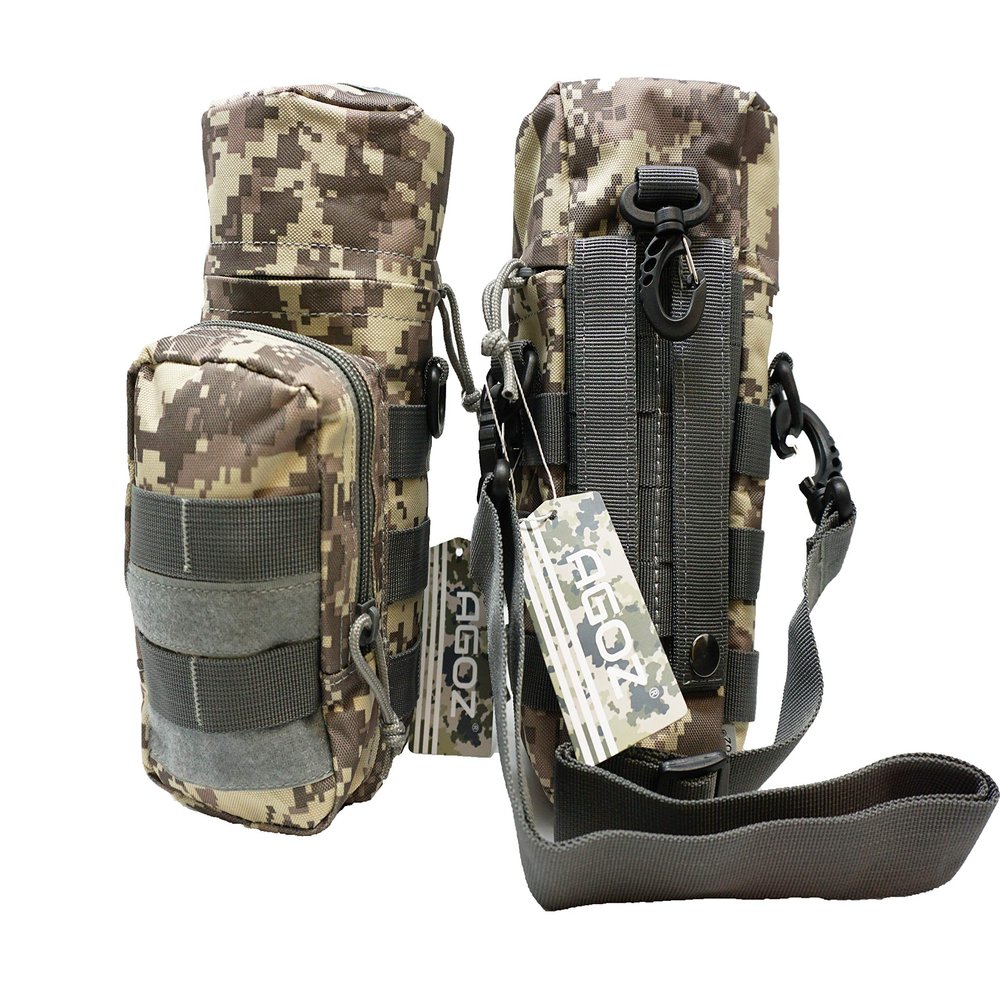 Agoz Outdoor MOLLE Tactical Water Bottle Pouch Bag Zipper Kettle Holder Carry Case- Camouflage for Camping Hunting Hiking Fishing