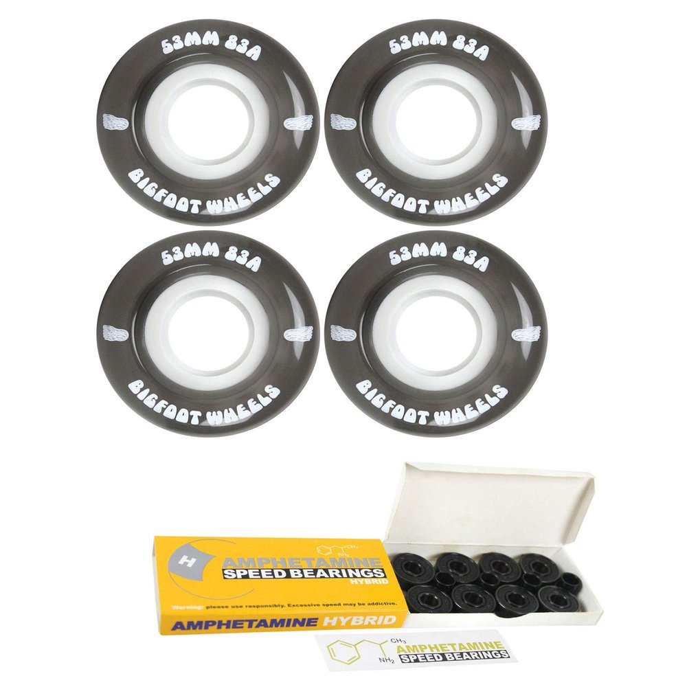 Bigfoot Skateboard Wheels 53mm 83A Soft Cruiser Filmer Black + Ceramic Bearings