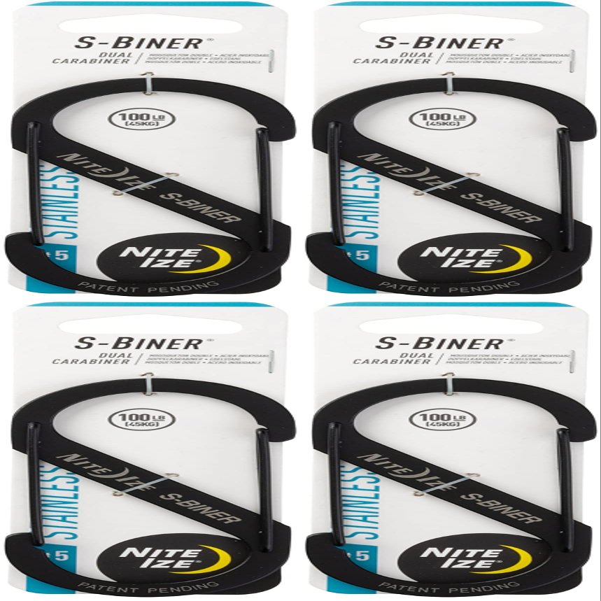 Nite Ize S-Biner Stainless Steel Dual Carabiner #5 - Black (4-Pack)