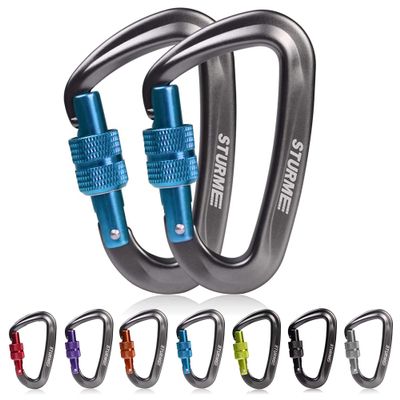 STURME Carabiner Clip 12KN Aluminium Wiregate Lightweight Heavy Duty Large Strong Durable D-Ring Hooks Spring Snap Link Keychain Clips Set for Hammock Improved Design for 2024 (Blue)