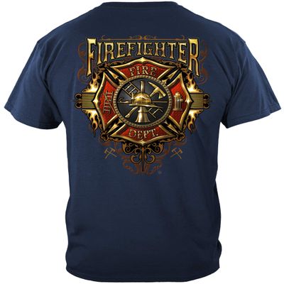 Erazor Bits Firefighter t Shirt | Firefighter Flames Gold Sield Shirt ADD106-FF2333-4XL