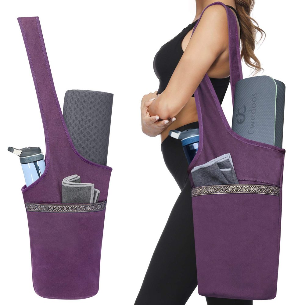 Ewedoos Canvas Yoga Mat Bag Fits Most Mats Yoga Bag with Large Storage Pockets to Hold More Accessories Ideal for Pilates Workout Gifts & Travel