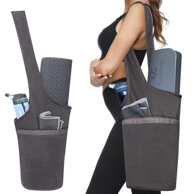 Ewedoos Canvas Yoga Mat Bag Fits Most Mats Yoga Bag with Large Storage Pockets to Hold More Accessories Ideal for Pilates Workout Gifts & Travel