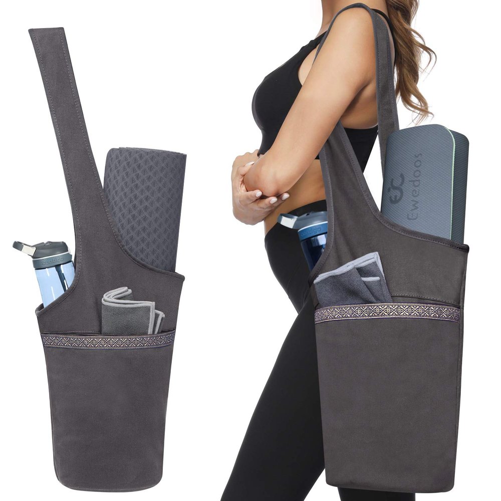 Ewedoos Canvas Yoga Mat Bag Fits Most Mats Yoga Bag with Large Storage Pockets to Hold More Accessories Ideal for Pilates Workout Gifts & Travel