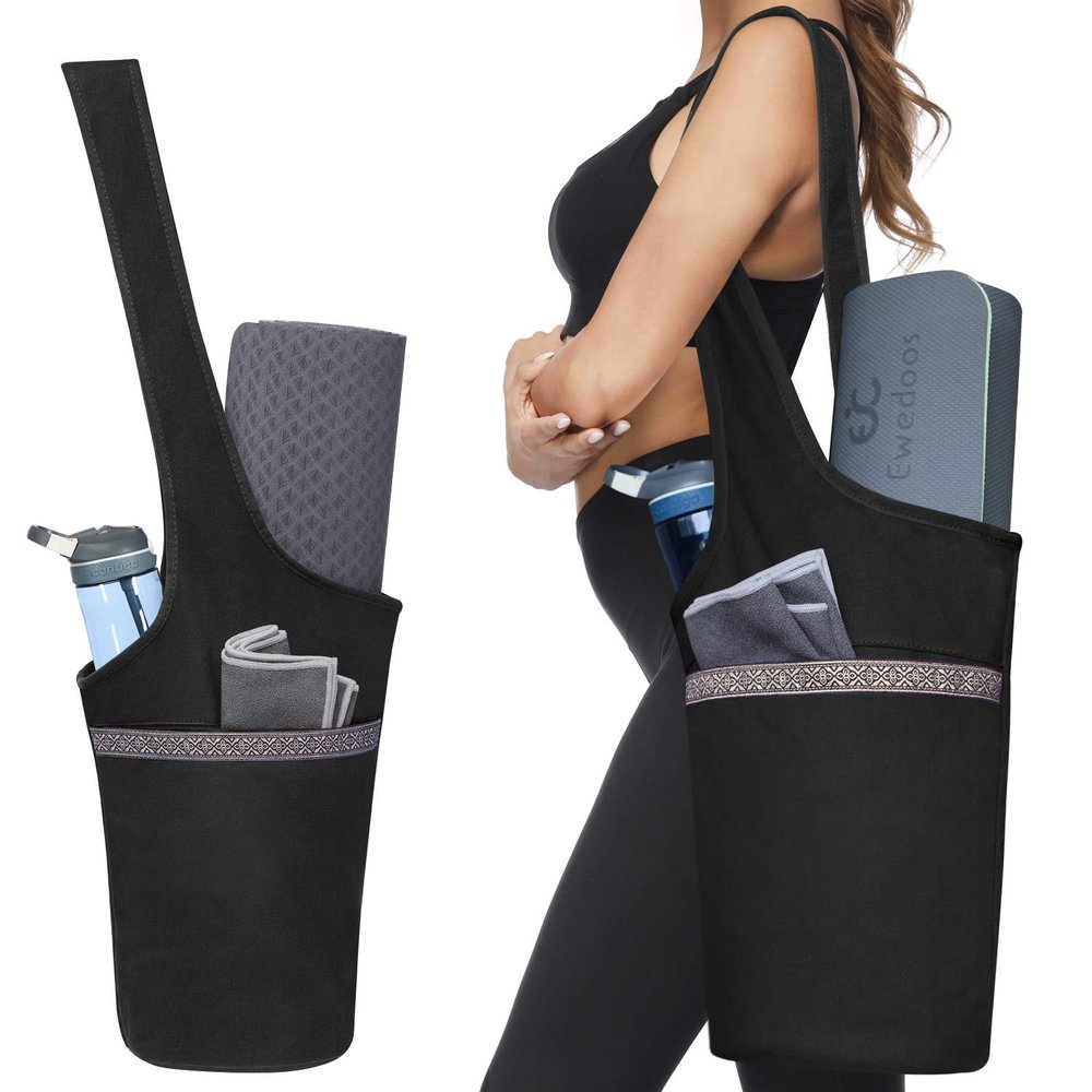 Ewedoos Canvas Yoga Mat Bag Fits Most Mats Yoga Bag with Large Storage Pockets to Hold More Accessories Ideal for Pilates Workout Gifts & Travel