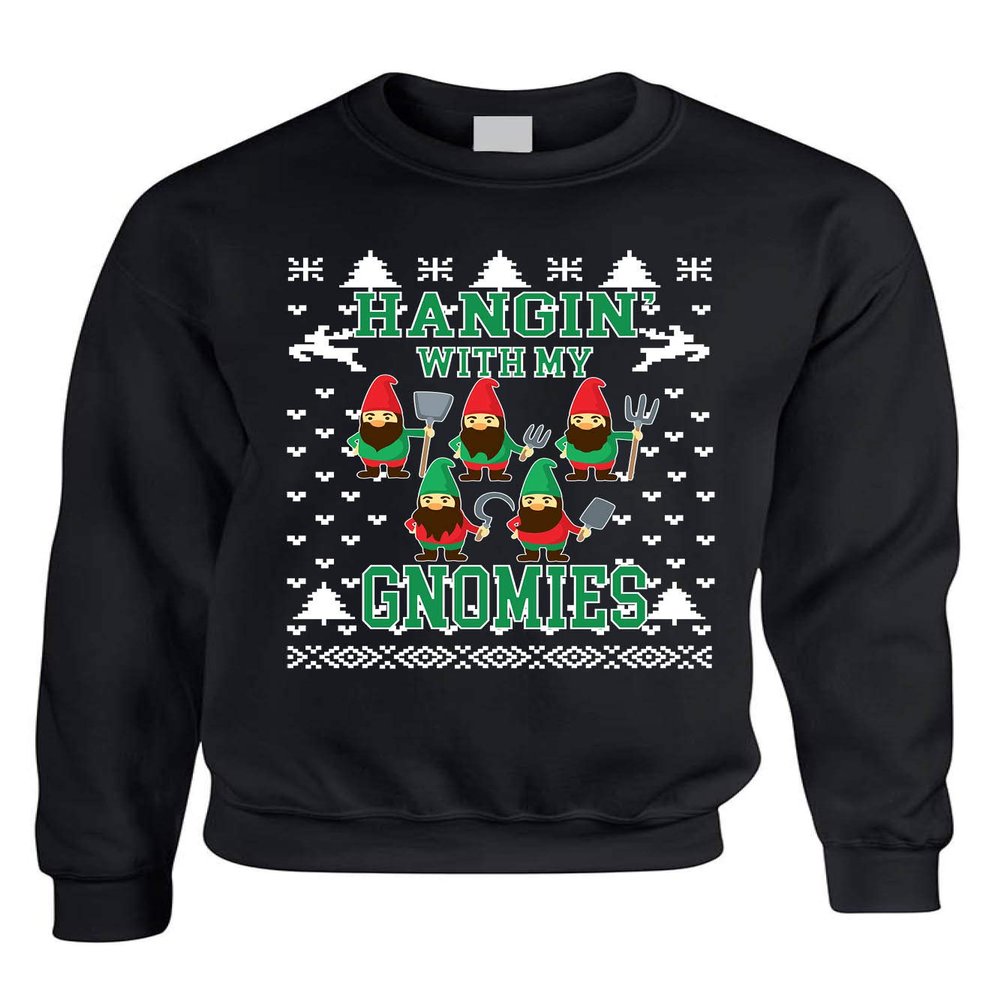 ALLNTRENDS Adult Sweatshirt Hangin with My Gnomies Ugly Christmas Holiday Party (S, Black)