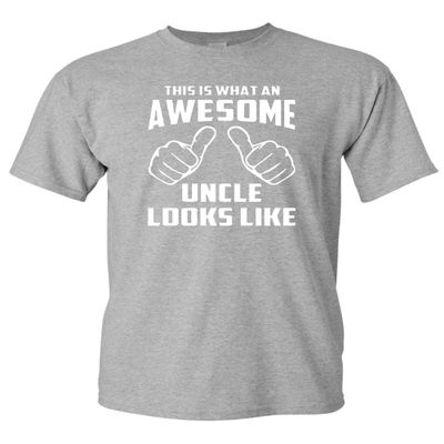 Awesome Uncle Looks Like Adult Funny Adult T-Shirt Tee (Medium, Sports Gray w/White)