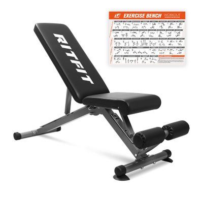 RitFit Adjustable/Foldable Utility Weight Bench for Home Gym, Weightlifting and Strength Training - Bonus Workout Poster with 35 Total Body Exercises