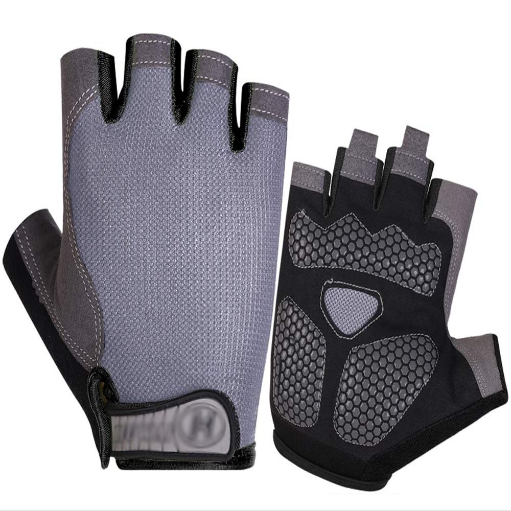 Cycling Gloves Mountain Biking Gloves with Anti-Slip Shock-Absorbing Pad Outdoor Sports Half Finger Gloves for Men and Women (Gray, L)