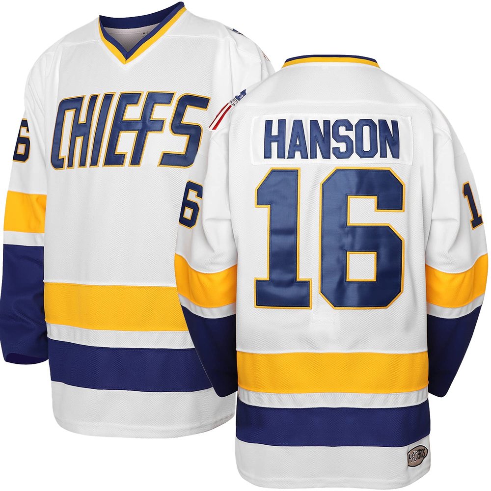 Phoneutrix Hanson Brothers Charlestown Chiefs 16 Jack 17 Steve 18 Jeff Slap Shot Movie Hockey Jersey Blue (16 White, Medium)