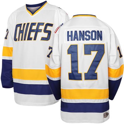 Phoneutrix Hanson Brothers Charlestown Chiefs 16 Jack 17 Steve 18 Jeff Slap Shot Movie Hockey Jersey Blue (17 White, X-Large)