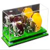 Better Display Cases Acrylic Double Mini - Miniature (not Full Size) Football Helmet or Mini Goalie Mask Display Case with Mirror Case, Light Blue Risers and Turf Base (A019-BLR) view 1