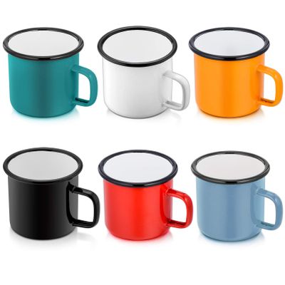 P&P CHEF Enamel Camping Coffee Mug Set of 6, Small Colored Mugs Cups for Family Gathering/Friend Party/Camping/Picnic/Fishing, Lightweight & Portable -12 Ounce, 350ML & Multicolor