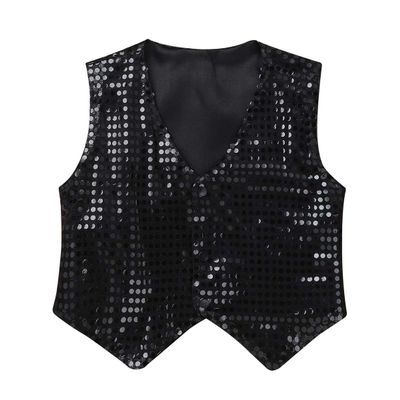 YiZYiF Boys Teens Shiny Party Vests Sequins Shirt Waistcoat for Prom,Wedding,Dance Costumes Black 9-10