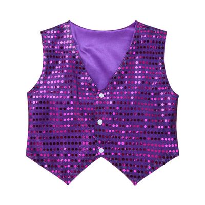 Agoky Kids Boys Glittery Sequined Vest Jacket Shiny Waistcoat for Prom Dance Stage Performance Purple 8-9