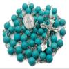 Nazareth Store Sky Blue Turquoise Stone Beads Rosary Prayer Necklace Catholic Miraculous Medal & Jesus Cross view 1