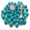 Nazareth Store Sky Blue Turquoise Stone Beads Rosary Prayer Necklace Catholic Miraculous Medal & Jesus Cross view 3