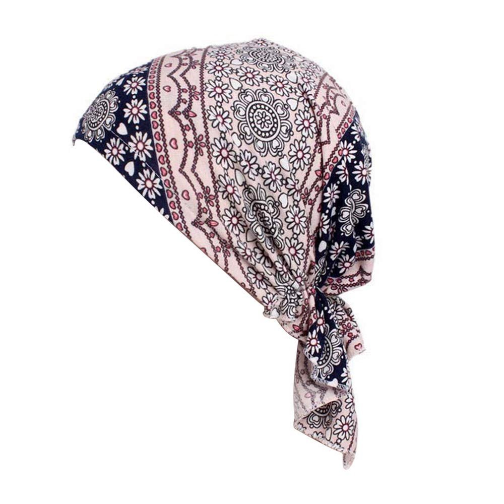 beauty YFJH Women Stretch Cotton Print Sleep Turban Hat Headwear Scarf Chemo Beanie Cap for Cancer Hair Loss