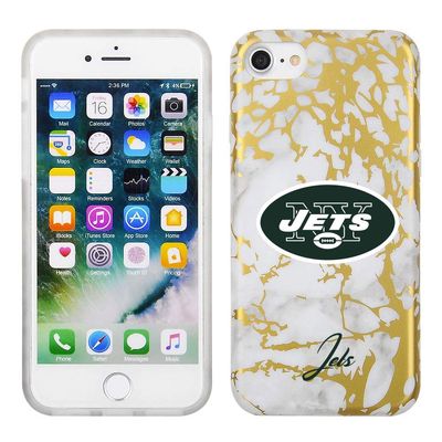 Prime Brands Group White and Gold Marble Design on TPU Skin Cell Phone Case for Apple iPhone 8/7/6S - NFL Licensed New York Jets