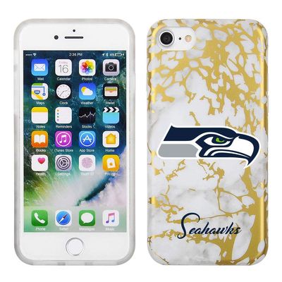 Prime Brands Group White and Gold Marble Design on TPU Skin Cell Phone Case for Apple iPhone 8/7/6S - NFL Licensed Seattle Seahawks