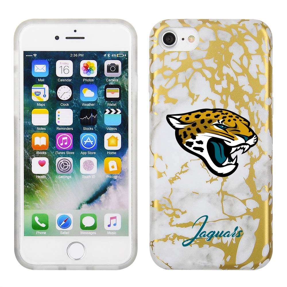 Prime Brands Group White and Gold Marble Design on TPU Skin Cell Phone Case for Apple iPhone 8/7/6S - NFL Licensed Jacksonville Jaguars