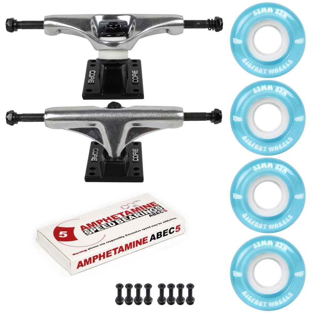 Skateboard Package 4.75 (7.25") Silver Trucks 53mm 83A Blue Cruiser Wheels ABEC 5