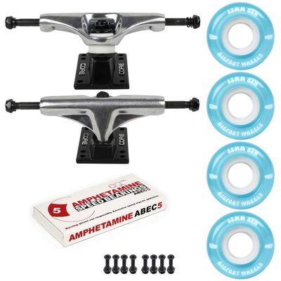 Skateboard Package 5.25 (8.25") Silver Trucks 53mm 83A Blue Cruiser Wheels ABEC 5