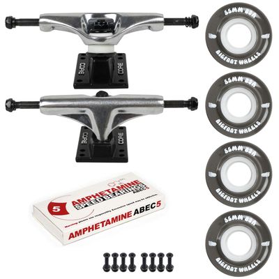 Skateboard Package 5.25 (8.25") Silver Trucks 55mm 83A Black Cruiser Wheels ABEC 5