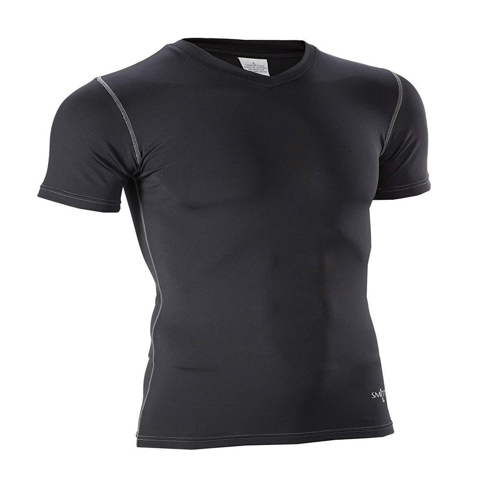 Smitty | BKS-411 | Black | Compression Short Sleeve V- Neck Shirt | Polyester (XL)