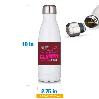 Premium White 17oz Double Walled Insulated Cola-Shaped Stainless Water Bottle/The Best Glammy Ever Grandma Glam