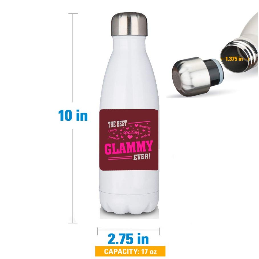 Premium White 17oz Double Walled Insulated Cola-Shaped Stainless Water Bottle/The Best Glammy Ever Grandma Glam