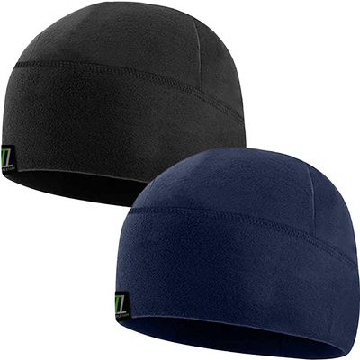 Temple Tape Tactical Fleece Watch Cap Beanie Skull Cap Fleece Hat - 2 Pack Black/Navy - XL (for Larger Heads)