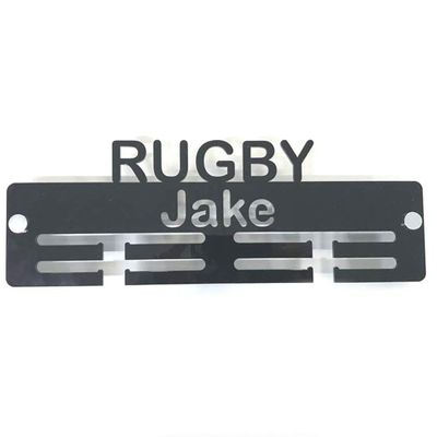 Super Cool Creation Personalised"Rugby" Medal Hanger - Blue